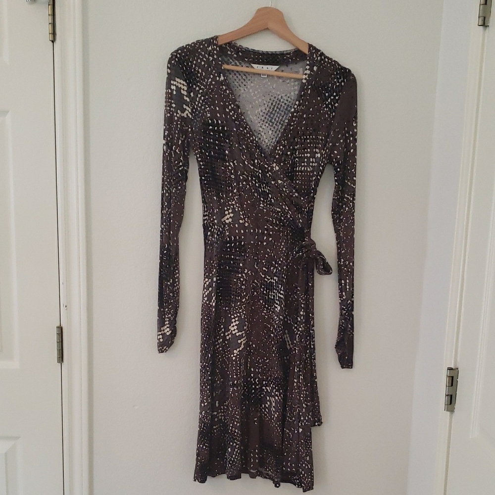 Women's CAbi Elegant Brown V-Neck Wrap Dress